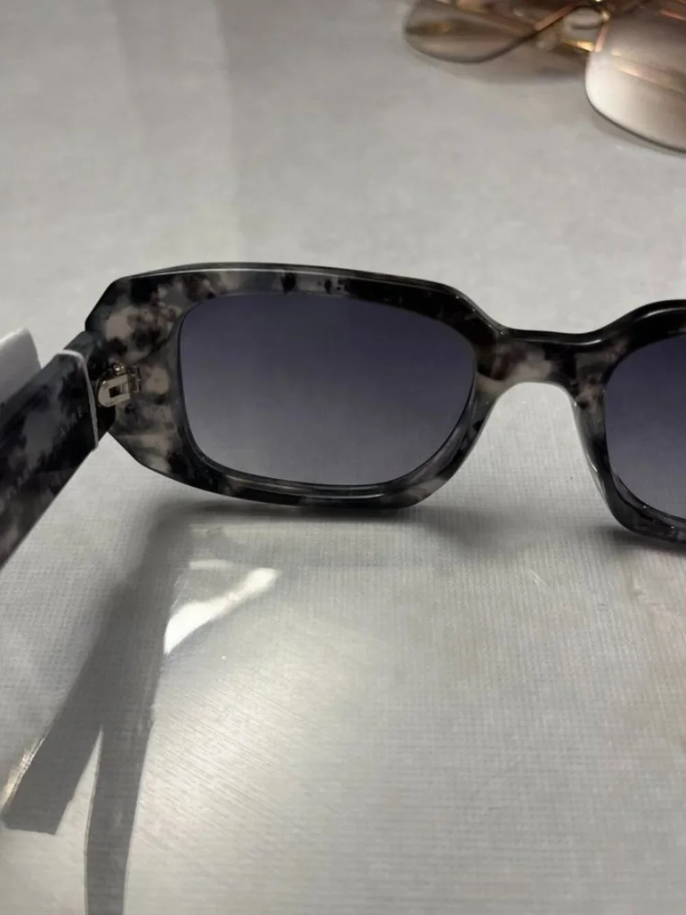 AIRE Ascendant Rectangular Sunglasses Marbled Black Gray Smoke Lens